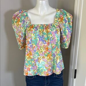CROSBY BY MOLLIE BURCH Loree Top Coral Reef Green Blue Tropical Sz XS